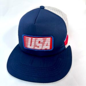 Blue with White Mesh & Side Stripes USA Patch Snapback Hat Cap